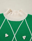 Christmas Geometric Diamond Pom Long Sleeve Sweater