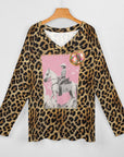 Baha Ranch Retro Pop Western Leopard Cowgirl Long Sleeve Top