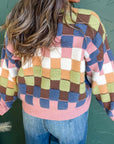 Checker Button Front Cardigan