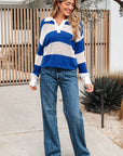 Genevieve Stripe Collar Eyelet Crochet Knitted Sweater