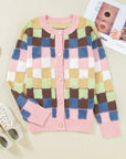 Checker Button Front Cardigan