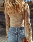 Lace Mesh Sheer Long Sleeve Blouse