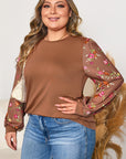Plus Size Floral Patchwork Sleeve Crewneck Top