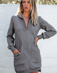 Solid Ribbed Patchwork Pocketed Sweatshirt Dress