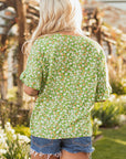 Yusra FloralRuffle Sleeve V Neck Blouse