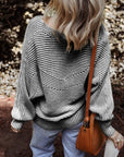 Stripe Ribbed Knit Boat Neck Sweater