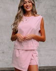 Aria 2 Pieces Mineral Wash Cotton Tank Top Lined Split Skirt Set