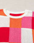 Colorblock Checker Cap Sleeve Sweater