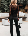 Amira Lace Crochet Mesh Slim Fit Long Sleeve Top