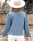 Oakley Tied Front Long Puff Sleeve Denim Top