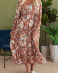 Floral Shirred Square Neck Maxi Dress