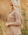 Blake Waffle Textured Tunic Henley Top with Slits