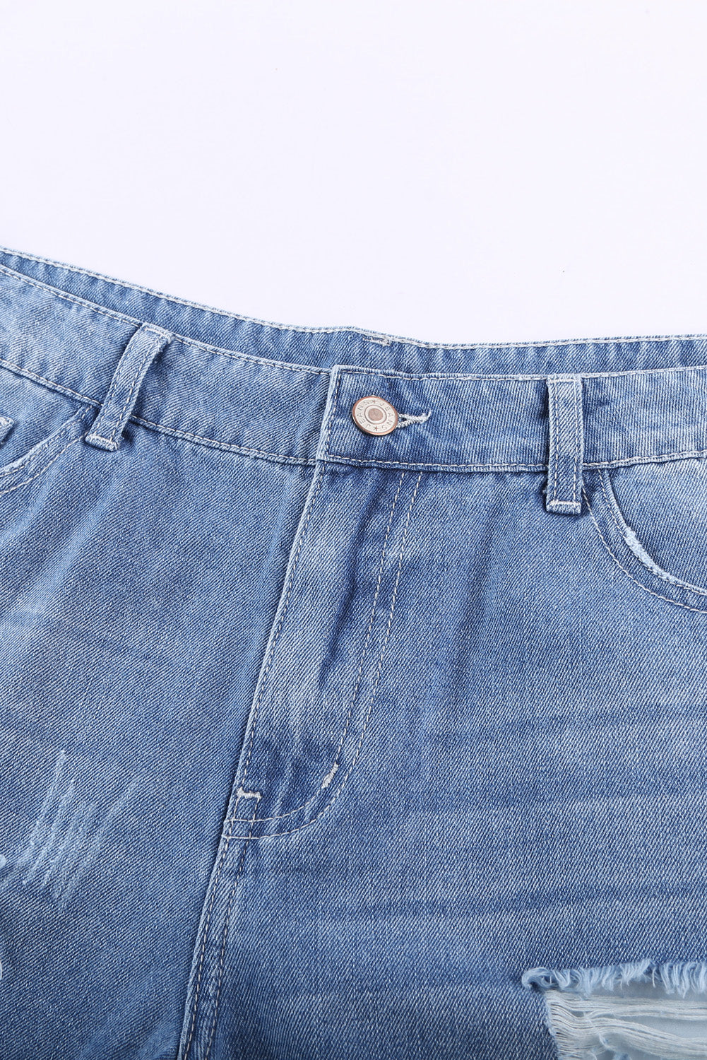 Lina Distressed Ripped Rolled Hem Sky Blue Denim Shorts