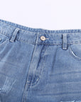 Lina Distressed Ripped Rolled Hem Sky Blue Denim Shorts