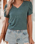 Heathered Petal Sleeve V-Neck T-Shirt