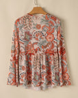 Celeste Floral V Neck Knot Bell Sleeve Blouse