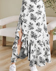 Salma Boho Floral High Waist Ruffle Split Maxi Skirt