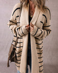 Stripe Shawl Neck Pocketed Open Cardigan