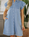Vanessa Flutter Sleeve Button Up Denim Dress