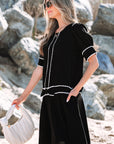 Birdie Scallop Trim Bow Detail Half Sleeve Dress