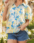 Floral Stripe Puff Sleeve Blouse