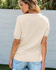 Dulce Flower Pattern Short Sleeve Knitted Top