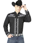 El Señor de los Cielos Charro Embroidery Shirt Black/White 40782