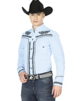 Mens El Señor de los Cielos Charro Embroidery Shirt Blue/Black 40785