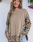 Sarai Leopard High Neck Side Slit Oversized Sweater