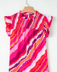 Abstract Shirred Ruffle Sleeve Blouse