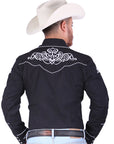 El General Embroidery Western Shirt Black/White 40983
