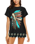Indian Headdress Women's Western Short and Top Pajama Set