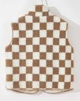 Mindi Checkered Sherpa Collared Jacket Vest