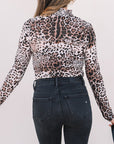 Leopard Smocked Neck Mesh Bodysuit