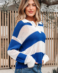 Genevieve Stripe Collar Eyelet Crochet Knitted Sweater