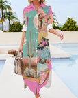 Baha Ranch Retro Pop Western Desert Cowboy Button Up Shirt Dress Duster
