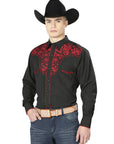 El Señor de los Cielos Embroidery Shirt Black/Red 43297