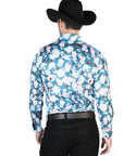 Aqua Flowers Casual Long Sleeve Shirt 43943
