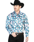 Aqua Flowers Casual Long Sleeve Shirt 43943