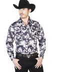 Purple Flower Print Long Sleeve Shirt 43948