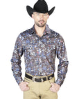 Navy Floral Casual Long Sleeve Shirt 43953