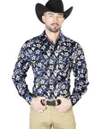 Blue Flower Casual Long Sleeve Shirt 43954
