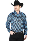 Blue Print Casual Long Sleeve Shirt 43963