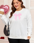 Beige Big Bow Accent Plus Size Drop Shoulder Sweatshirt