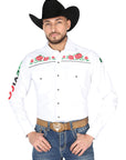 El General Embroidery Western Shirt White/Roses 44294