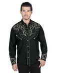El Señor De Los Cielos Embroidery Shirt Black/Gold 44338