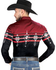 El General - Casual Long Sleeve Shirt - Black/Burgundy 44454