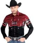 El General - Casual Long Sleeve Shirt - Black/Burgundy 44454