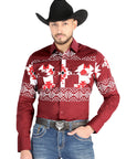 El General - Casual Long Sleeve Shirt - Burgundy 44484