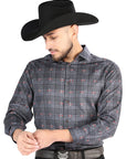 El General - Casual Long Sleeve Shirt - Gray/Brown 44708